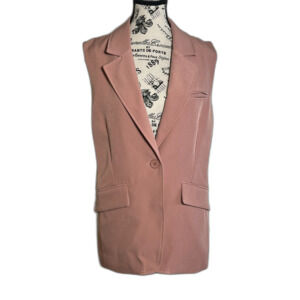 NWT Avec Les Filles Pink Antique Rose Sleeveless Blazer MED Vest READ Twee Work